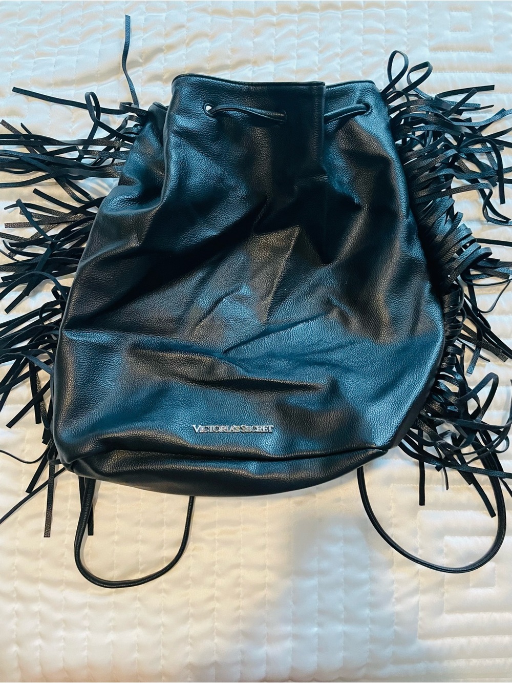 Victoria's Secret Black Fringe Drawstring Backpack